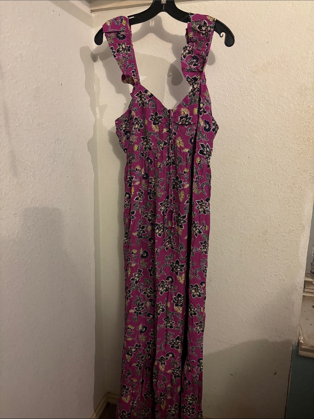LOFT Pink Floral Maxi Dress with Ruffled Straps